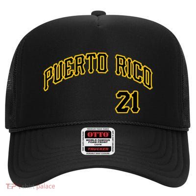 Puerto Rico 21 Boricua Baseball Santurce Beisbol Souvenir High Crown Mesh Back Trucker Hat