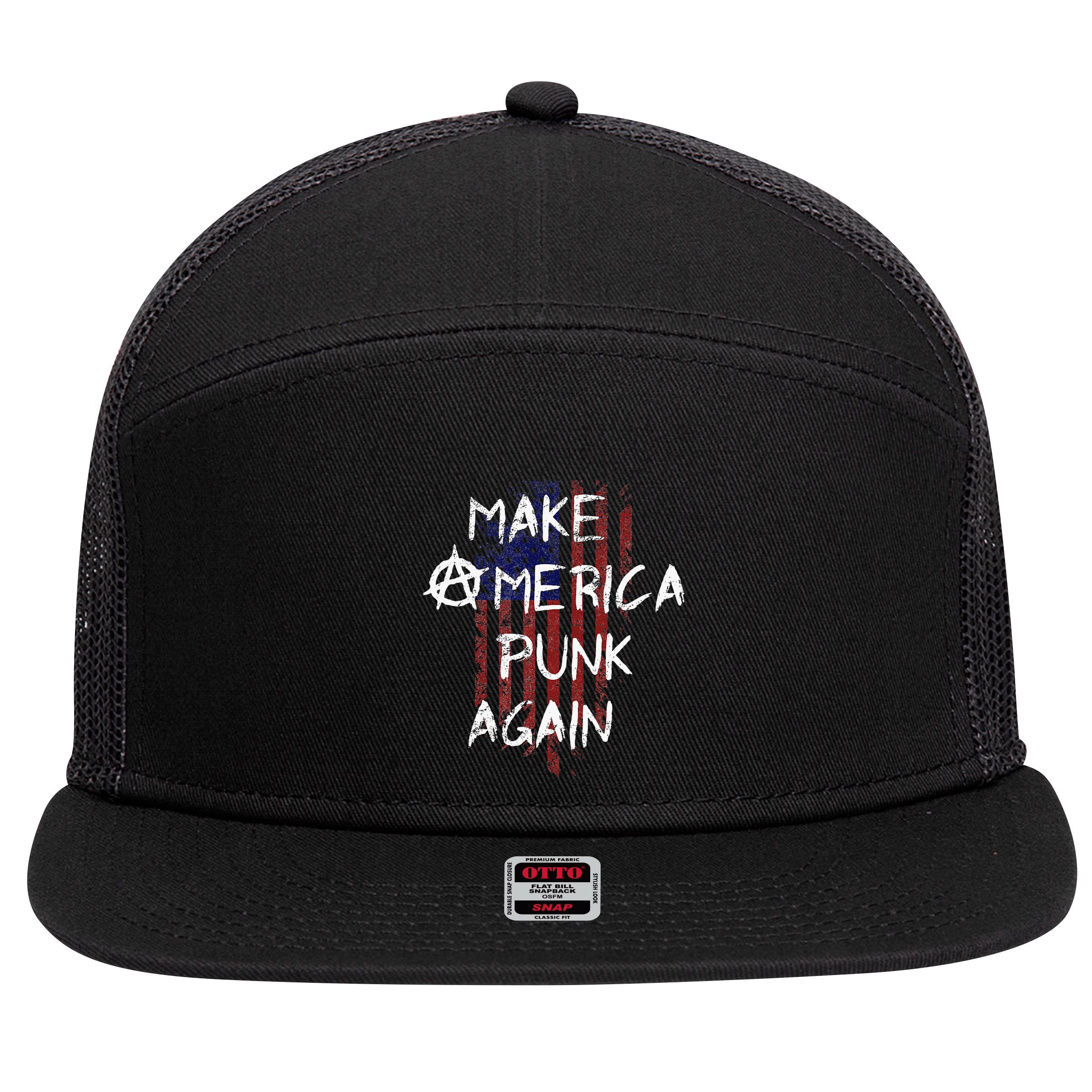 Punk Rocker 80s Design With Make America Punk Again Flag 7 Panel Mesh Trucker Snapback Hat