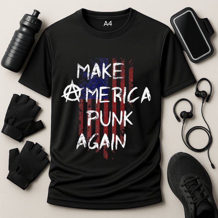 Punk Rocker 80s Design With Make America Punk Again Flag Performance Shirt
