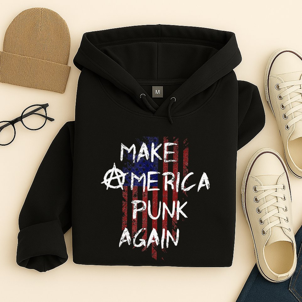 Punk Rocker 80s Design With Make America Punk Again Flag Hoodie