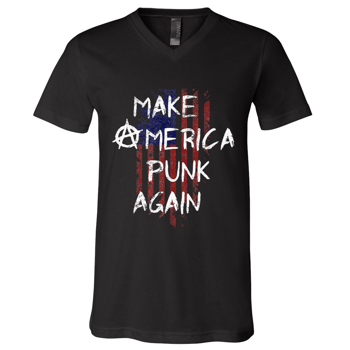Punk Rocker 80s Design With Make America Punk Again Flag V-Neck T-Shirt