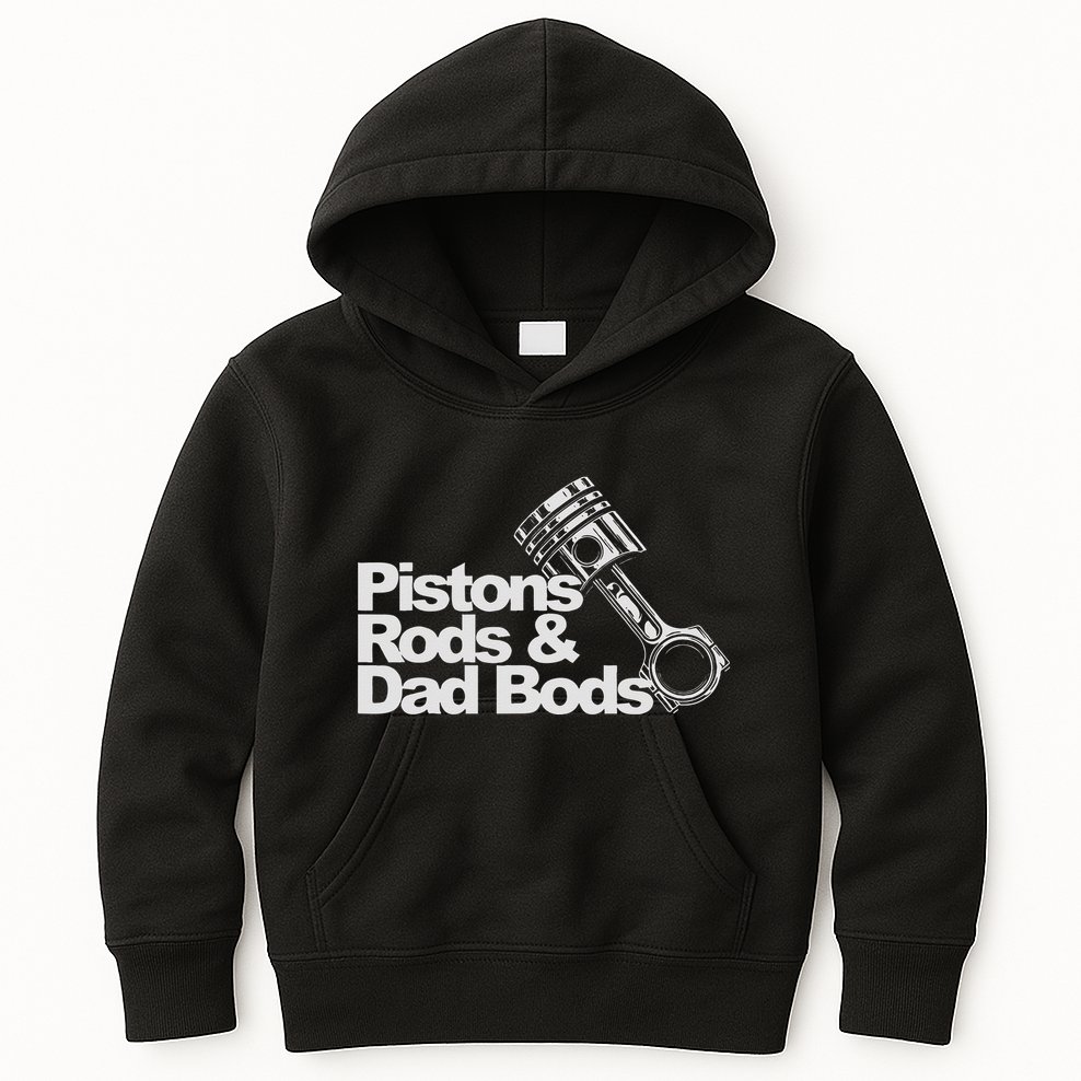 Pistons Rods And Dad Bods Engineer Classic Car Kids Hoodie