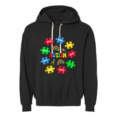 Puzzle Rainbow Autism Awareness Special Education Teacher Garment-Dyed Fleece Hoodie