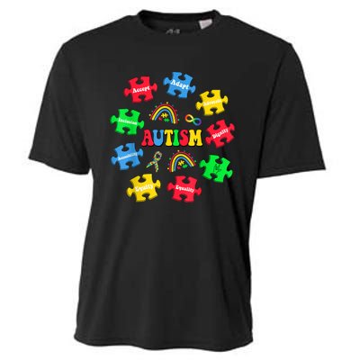 Puzzle Rainbow Autism Awareness Special Education Teacher Cooling Performance Crew T-Shirt