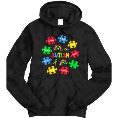 Puzzle Rainbow Autism Awareness Special Education Teacher Tie Dye Hoodie