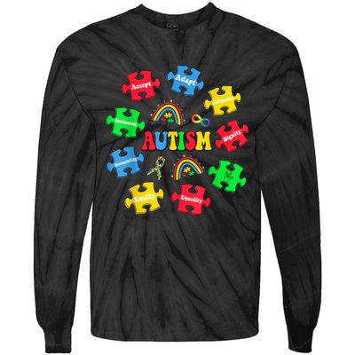 Puzzle Rainbow Autism Awareness Special Education Teacher Tie-Dye Long Sleeve Shirt