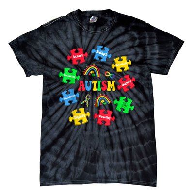 Puzzle Rainbow Autism Awareness Special Education Teacher Tie-Dye T-Shirt