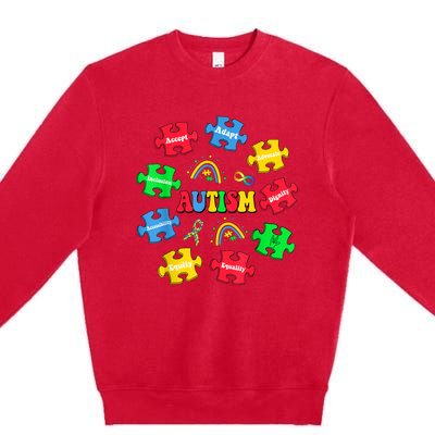 Puzzle Rainbow Autism Awareness Special Education Teacher Premium Crewneck Sweatshirt