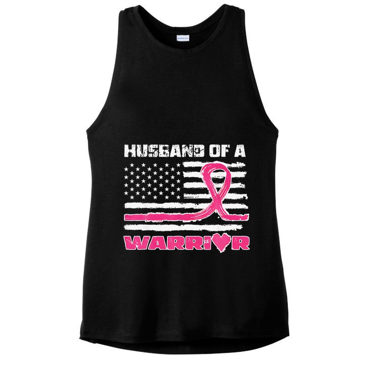 P.Ink Ribbon American Flag Husband Of A Warrior Breast Cancer Gift Ladies PosiCharge Tri-Blend Wicking Tank