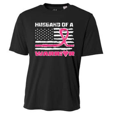 P.Ink Ribbon American Flag Husband Of A Warrior Breast Cancer Gift Cooling Performance Crew T-Shirt