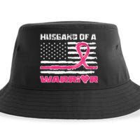 P.Ink Ribbon American Flag Husband Of A Warrior Breast Cancer Gift Sustainable Bucket Hat