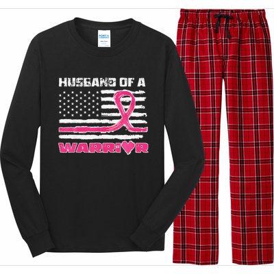 P.Ink Ribbon American Flag Husband Of A Warrior Breast Cancer Gift Long Sleeve Pajama Set