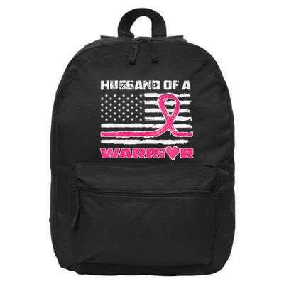 P.Ink Ribbon American Flag Husband Of A Warrior Breast Cancer Gift 16 in Basic Backpack