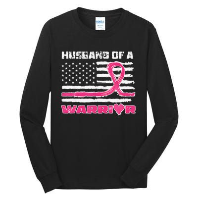 P.Ink Ribbon American Flag Husband Of A Warrior Breast Cancer Gift Tall Long Sleeve T-Shirt