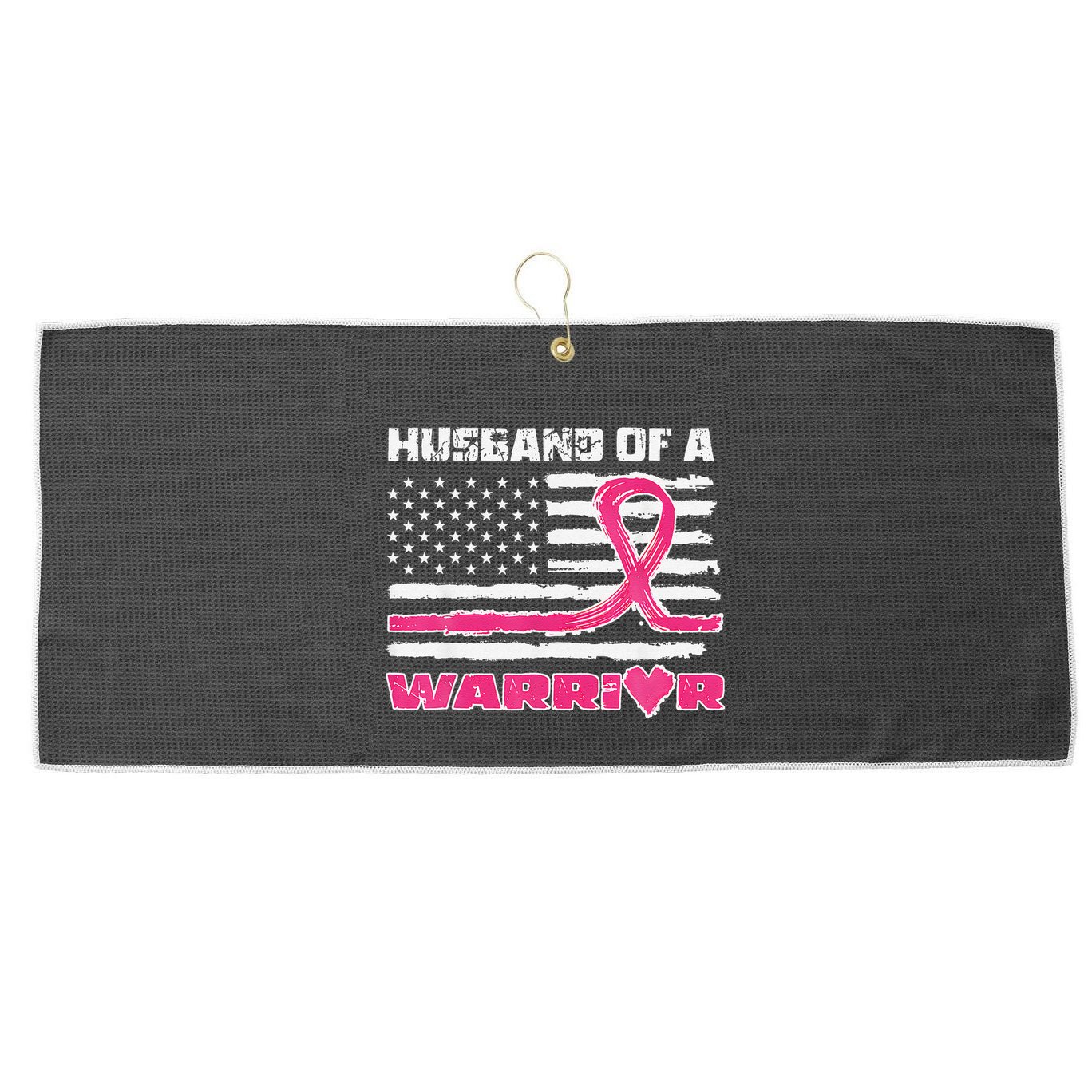 P.Ink Ribbon American Flag Husband Of A Warrior Breast Cancer Gift Large Microfiber Waffle Golf Towel