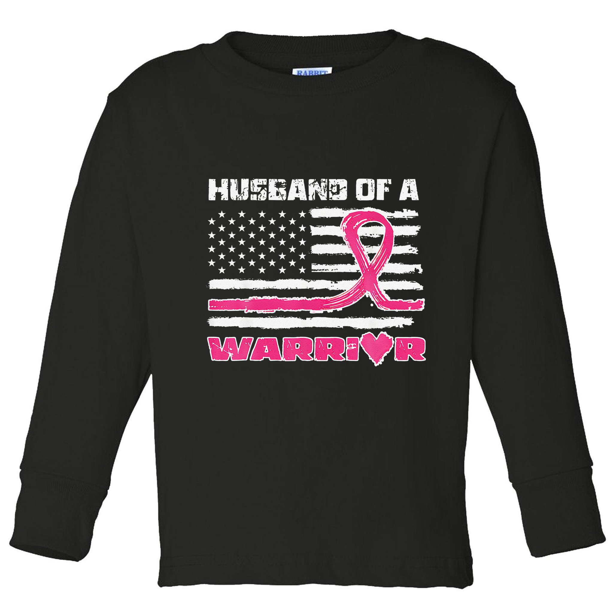 P.Ink Ribbon American Flag Husband Of A Warrior Breast Cancer Gift Toddler Long Sleeve Shirt