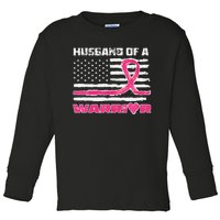 P.Ink Ribbon American Flag Husband Of A Warrior Breast Cancer Gift Toddler Long Sleeve Shirt