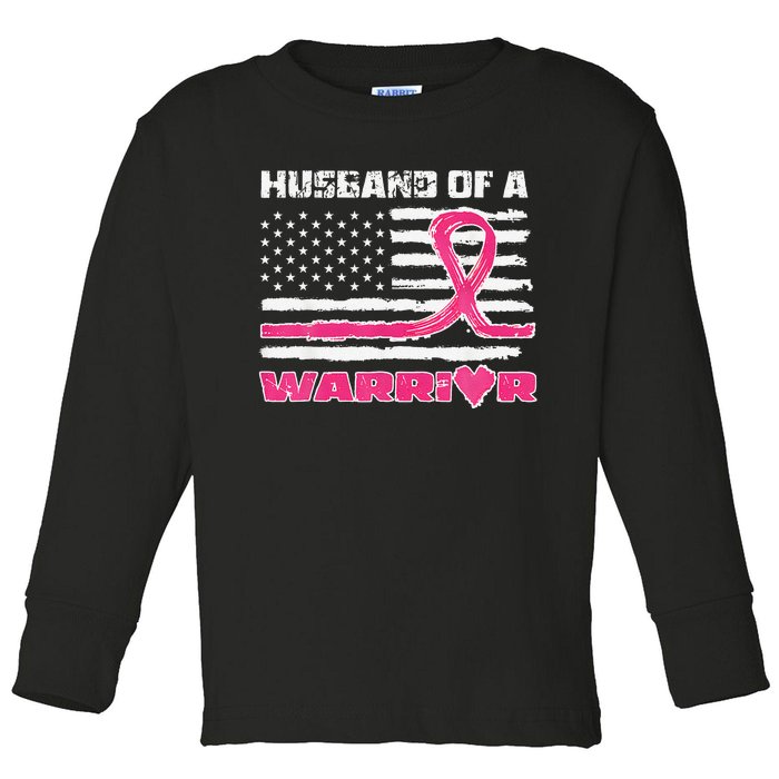 P.Ink Ribbon American Flag Husband Of A Warrior Breast Cancer Gift Toddler Long Sleeve Shirt