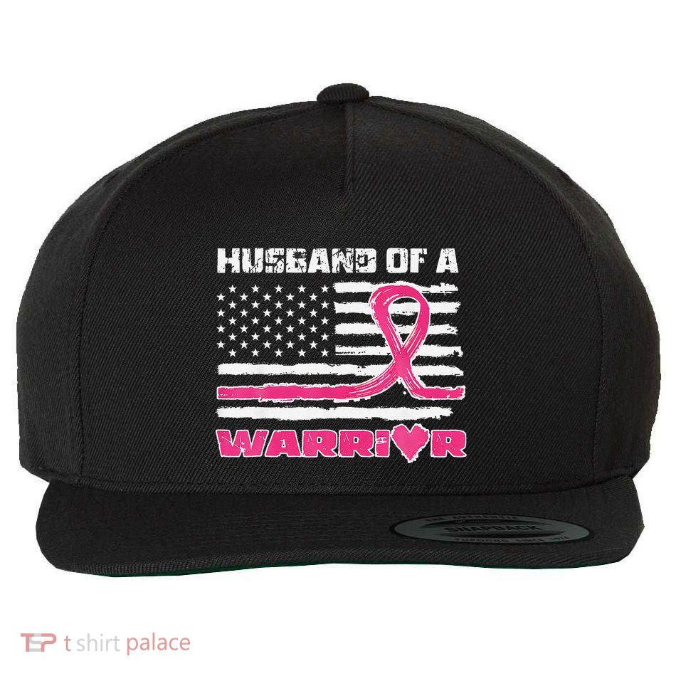 P.Ink Ribbon American Flag Husband Of A Warrior Breast Cancer Gift Wool Snapback Cap