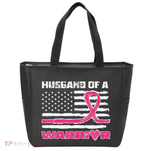 P.Ink Ribbon American Flag Husband Of A Warrior Breast Cancer Gift Zip Tote Bag