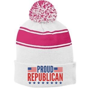 Proud Republican American Stripe Pom Pom Beanie