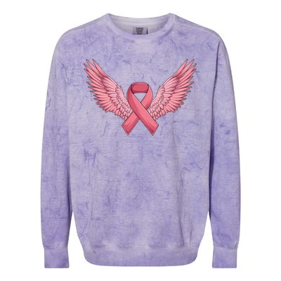 Pink Ribbon Angel Wings Breast Cancer Awareness Month Women Health Care Support Colorblast Crewneck Sweatshirt