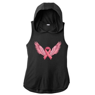 Pink Ribbon Angel Wings Breast Cancer Awareness Month Women Health Care Support Ladies PosiCharge Tri-Blend Wicking Draft Hoodie Tank