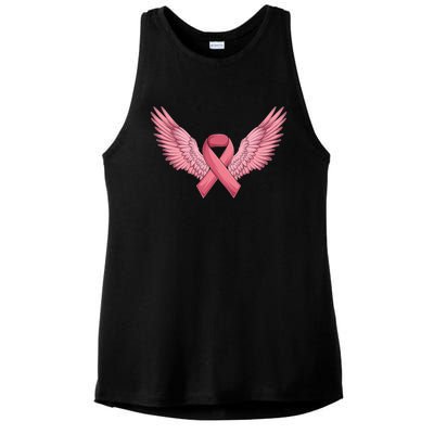 Pink Ribbon Angel Wings Breast Cancer Awareness Month Women Health Care Support Ladies PosiCharge Tri-Blend Wicking Tank