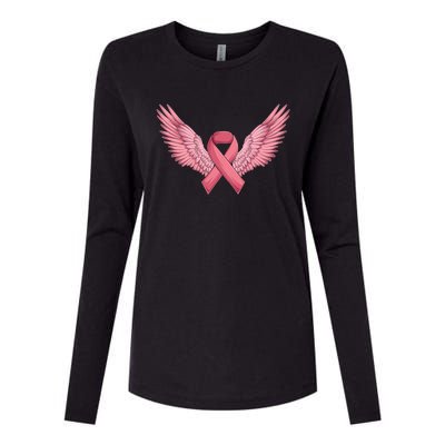 Pink Ribbon Angel Wings Breast Cancer Awareness Month Women Health Care Support Womens Cotton Relaxed Long Sleeve T-Shirt