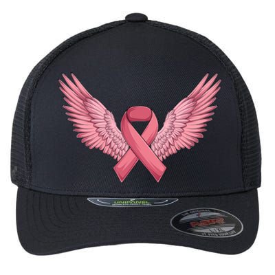 Pink Ribbon Angel Wings Breast Cancer Awareness Month Women Health Care Support Flexfit Unipanel Trucker Cap