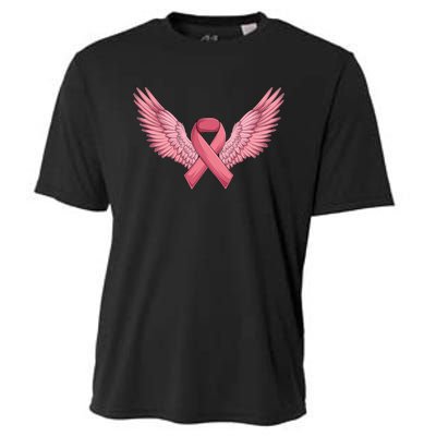 Pink Ribbon Angel Wings Breast Cancer Awareness Month Women Health Care Support Cooling Performance Crew T-Shirt