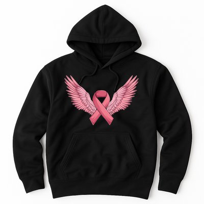 Pink Ribbon Angel Wings Breast Cancer Awareness Month Women Health Care Support Hoodie