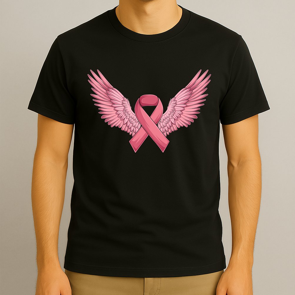 Pink Ribbon Angel Wings Breast Cancer Awareness Month Women Health Care Support T-Shirt