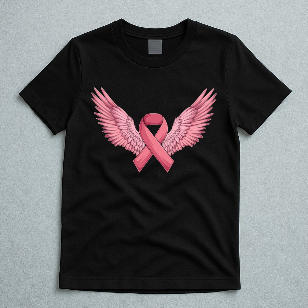 Pink Ribbon Angel Wings Breast Cancer Awareness Month Women Health Care Support T-Shirt