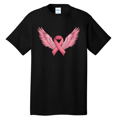 Pink Ribbon Angel Wings Breast Cancer Awareness Month Women Health Care Support Tall T-Shirt