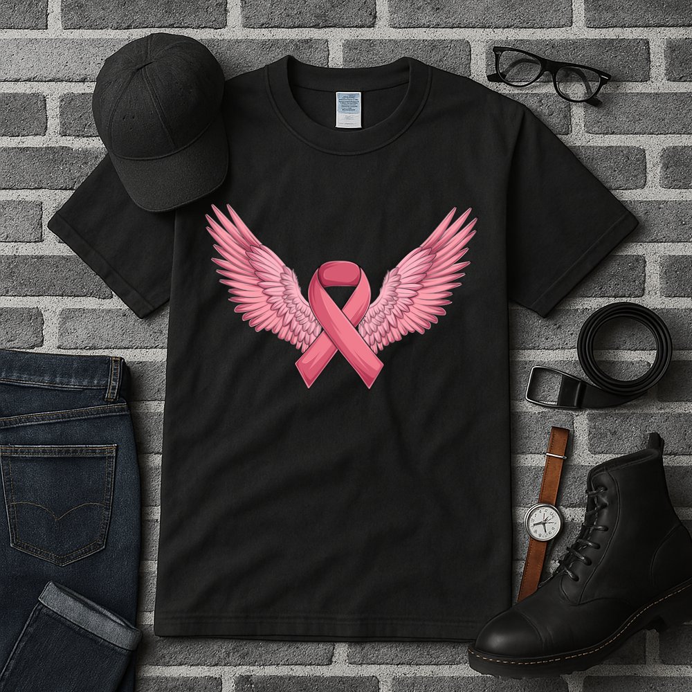 Pink Ribbon Angel Wings Breast Cancer Awareness Month Women Health Care Support Tall T-Shirt