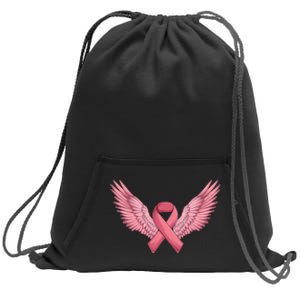 Pink Ribbon Angel Wings Breast Cancer Awareness Month Women Health Care Support Sweatshirt Cinch Pack Bag