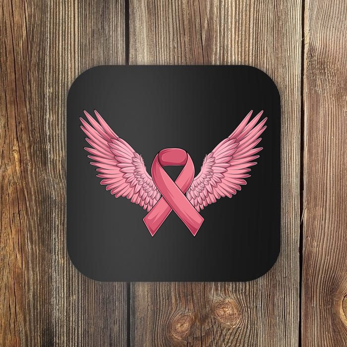 Pink Ribbon Angel Wings Breast Cancer Awareness Month Women Health Care Support Coaster