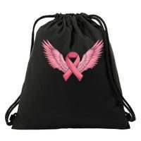 Pink Ribbon Angel Wings Breast Cancer Awareness Month Women Health Care Support Drawstring Bag