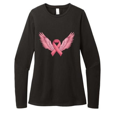 Pink Ribbon Angel Wings Breast Cancer Awareness Month Women Health Care Support Womens CVC Long Sleeve Shirt