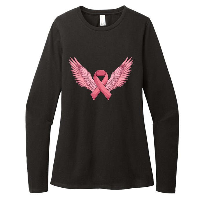 Pink Ribbon Angel Wings Breast Cancer Awareness Month Women Health Care Support Womens CVC Long Sleeve Shirt