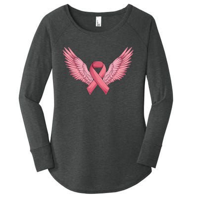 Pink Ribbon Angel Wings Breast Cancer Awareness Month Women Health Care Support Women's Perfect Tri Tunic Long Sleeve Shirt