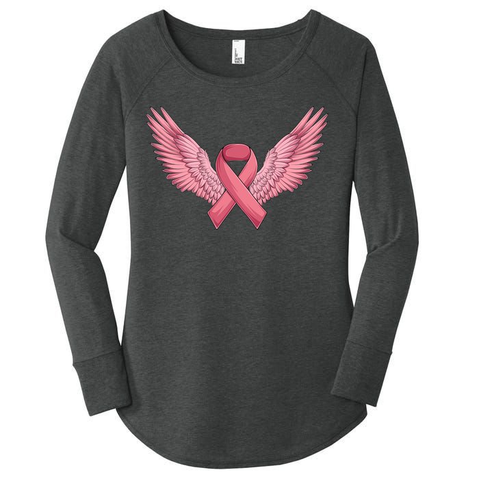 Pink Ribbon Angel Wings Breast Cancer Awareness Month Women Health Care Support Women's Perfect Tri Tunic Long Sleeve Shirt