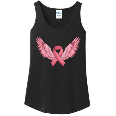 Pink Ribbon Angel Wings Breast Cancer Awareness Month Women Health Care Support Ladies Essential Tank