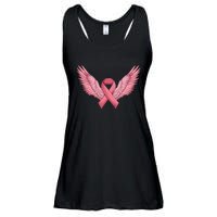 Pink Ribbon Angel Wings Breast Cancer Awareness Month Women Health Care Support Ladies Essential Flowy Tank