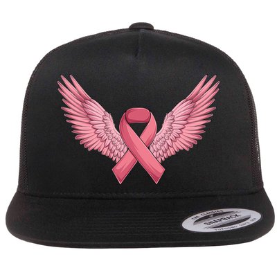Pink Ribbon Angel Wings Breast Cancer Awareness Month Women Health Care Support Flatbill Hat