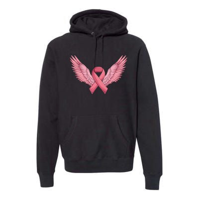 Pink Ribbon Angel Wings Breast Cancer Awareness Month Women Health Care Support Premium Hoodie