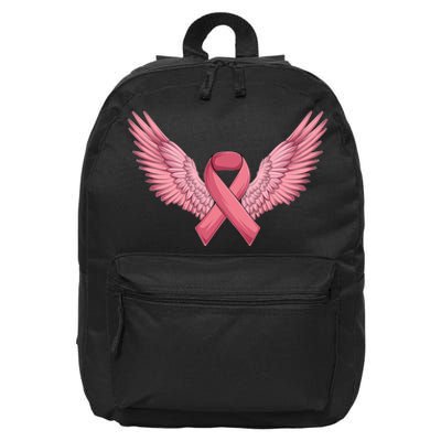 Pink Ribbon Angel Wings Breast Cancer Awareness Month Women Health Care Support 16 in Basic Backpack