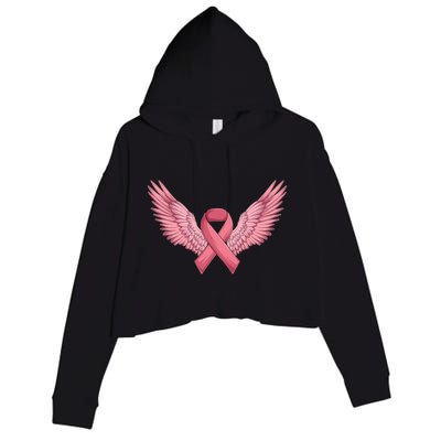 Pink Ribbon Angel Wings Breast Cancer Awareness Month Women Health Care Support Crop Fleece Hoodie