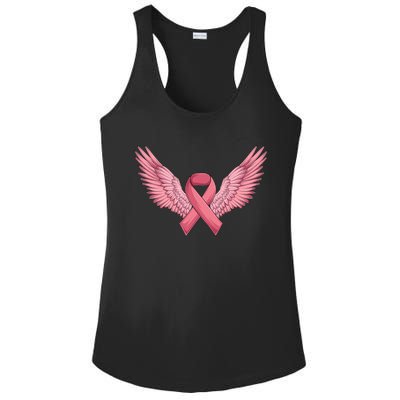 Pink Ribbon Angel Wings Breast Cancer Awareness Month Women Health Care Support Ladies PosiCharge Competitor Racerback Tank